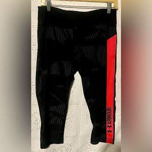Under Armour Black and Red Athletic Leggings Size L Large HeatGear Compression